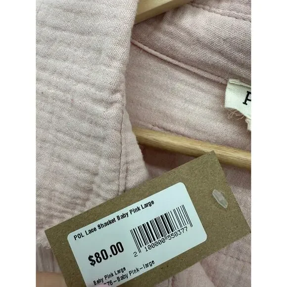 POL Lace Shacket Baby Pink Button Front Overshirt Jacket Women’s Large NWT - Picture 7 of 8